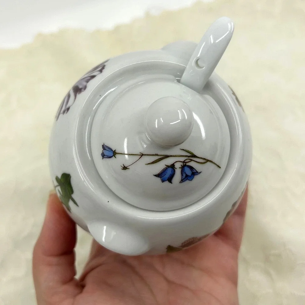 Vintage Floral Flower Sugar Bowl with Spoon Carolina Pattern Cordon Bleu Bia
